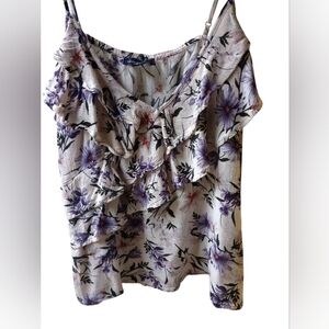 American Eagle Outfitters Purple Floral Ruffle Blouse